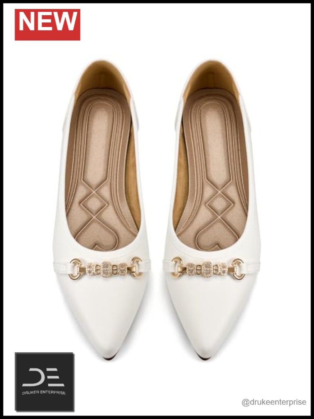Women's Faux Leather Ballet Flats Crystal Buckle Pointed Toe Slip On Comfort